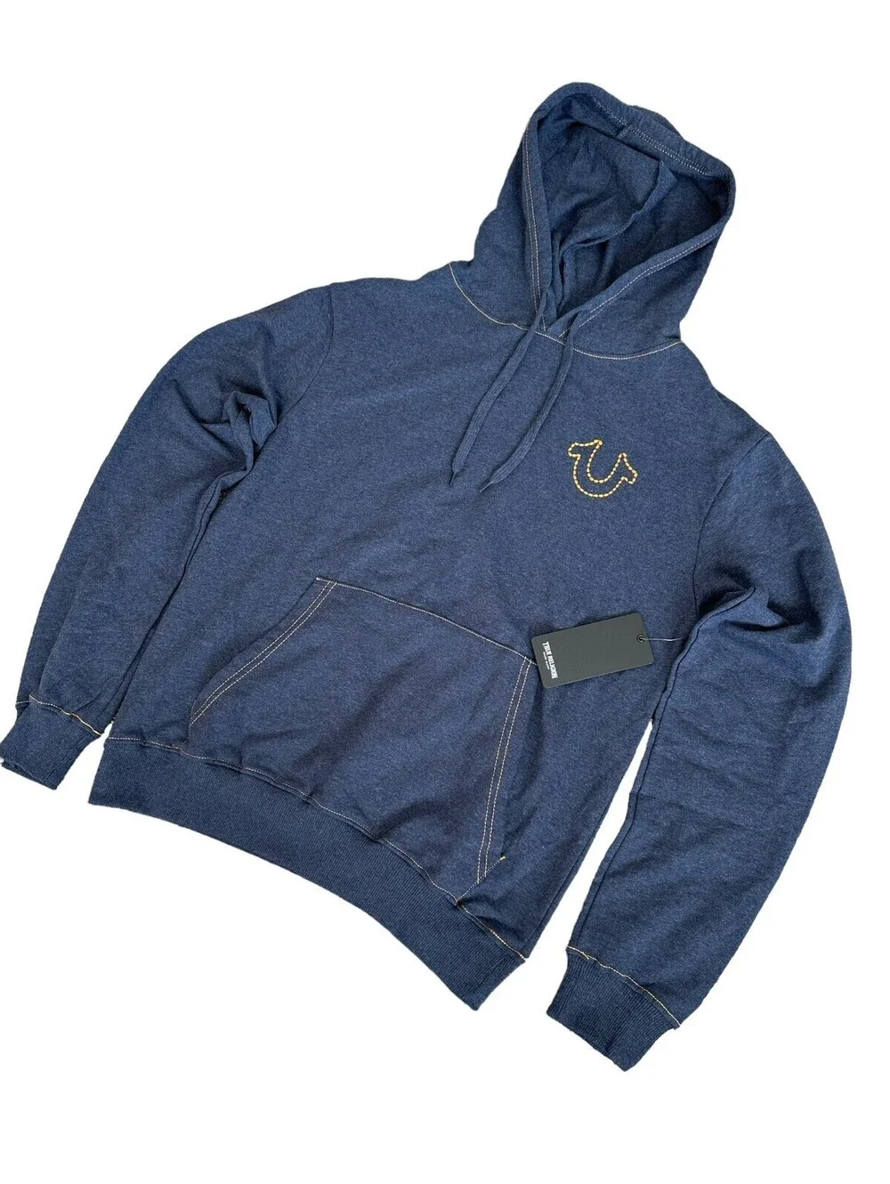 True Religion Hoodie Men's Navy EMB HS Pullover Logo Stitched Size Medium $119